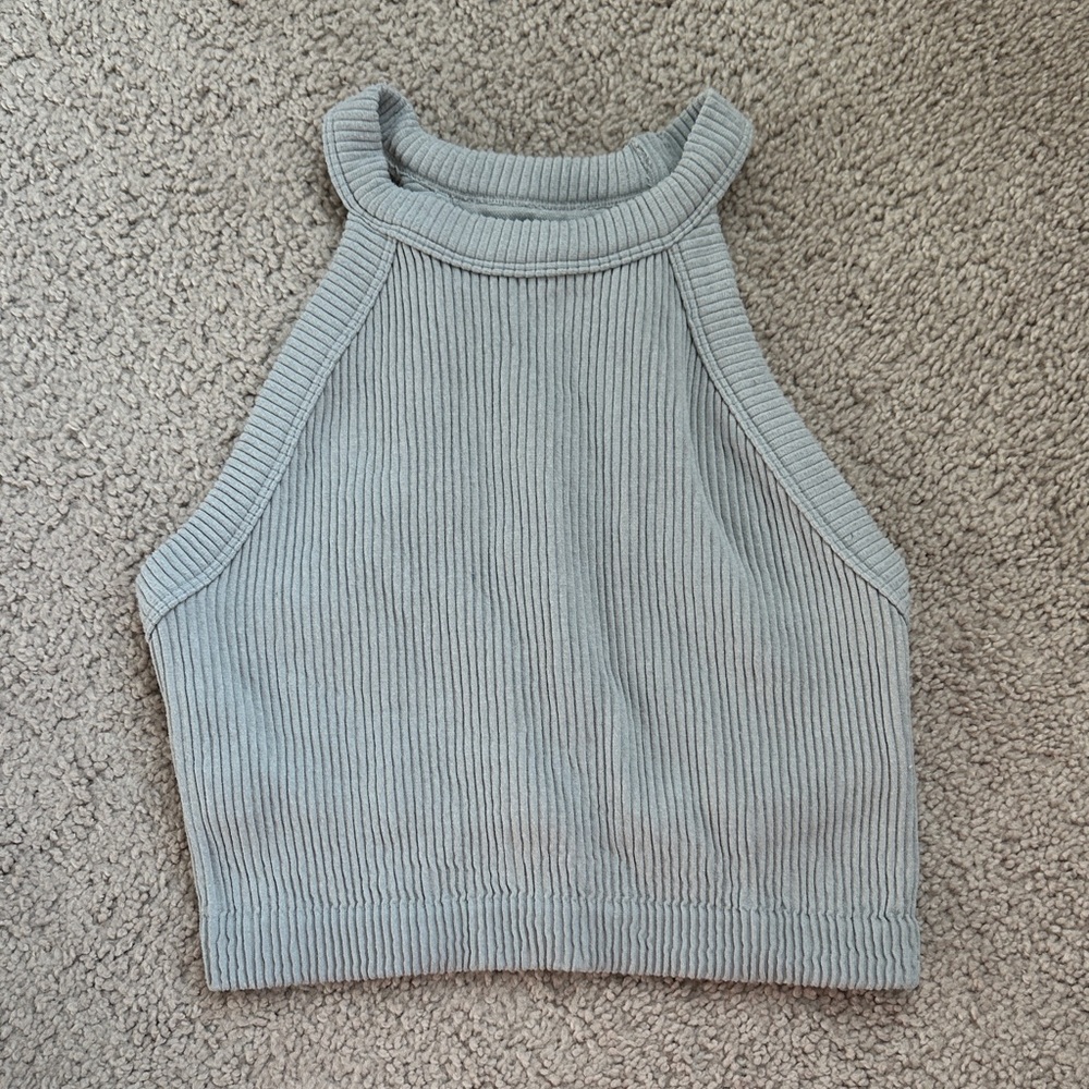 Aerie Ribbed Halter Tank Top - Light Gray